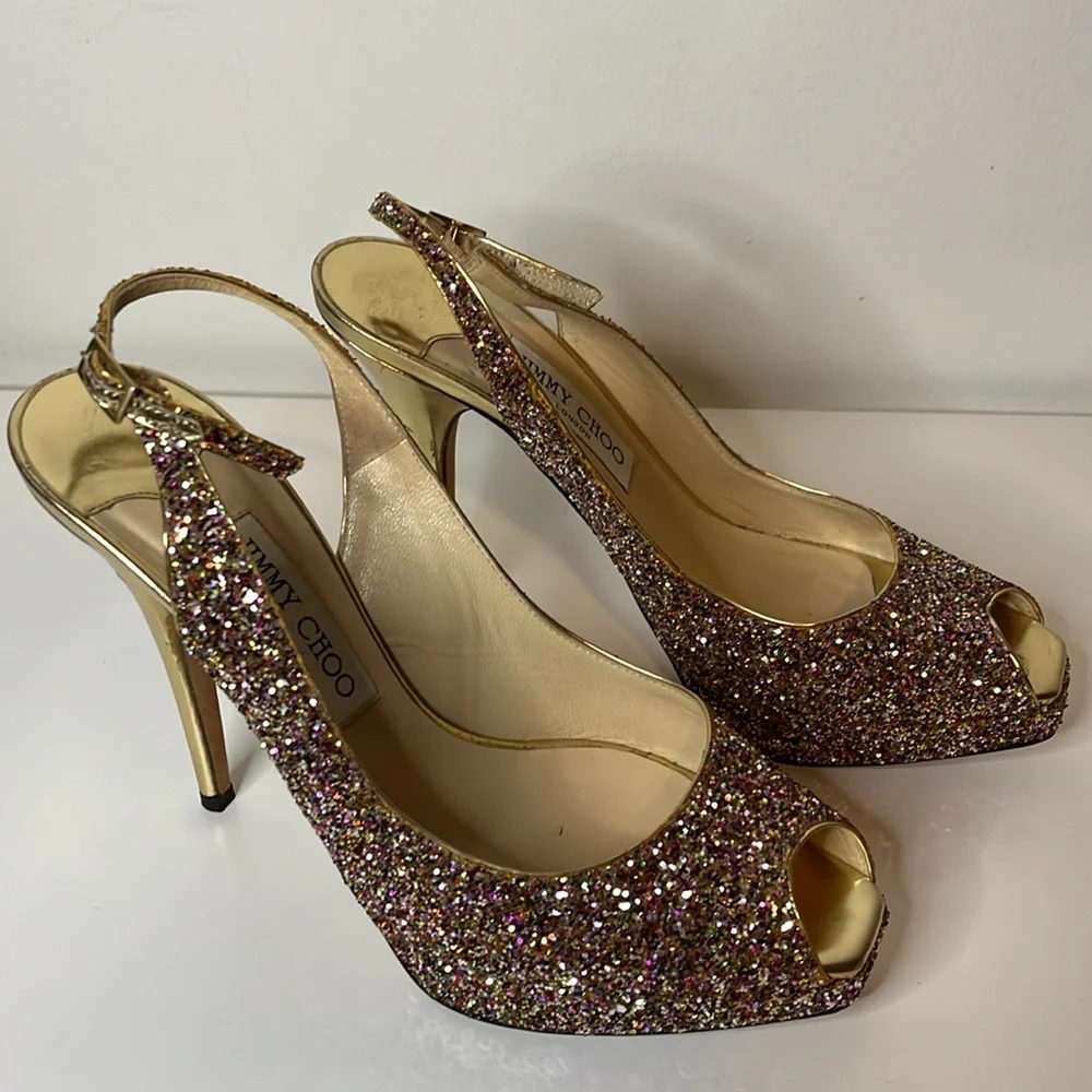 Jimmy Choo platform glitter stilettos‎ size 8.5